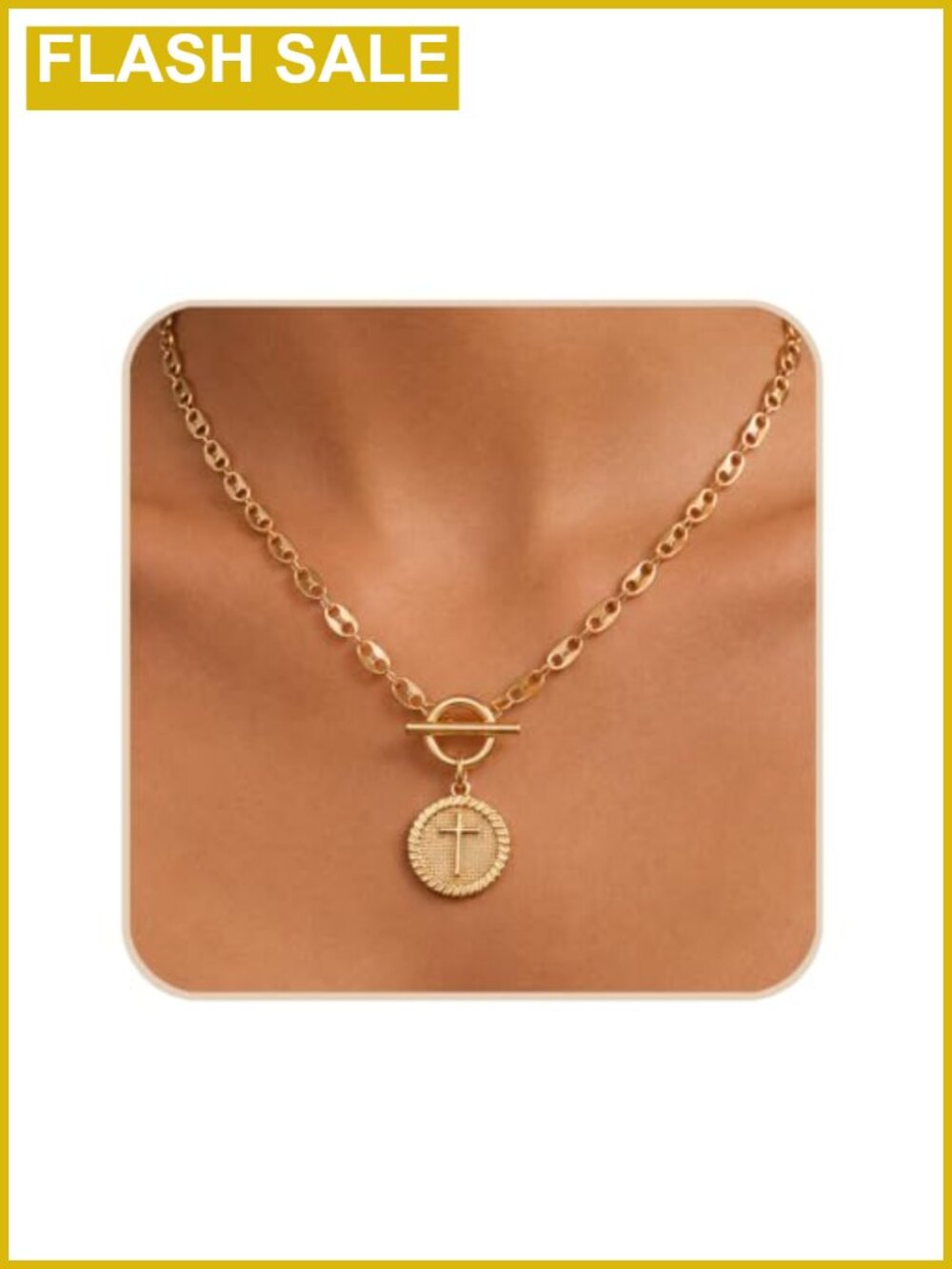 Chunky Gold Plated Cross Pendant Necklace